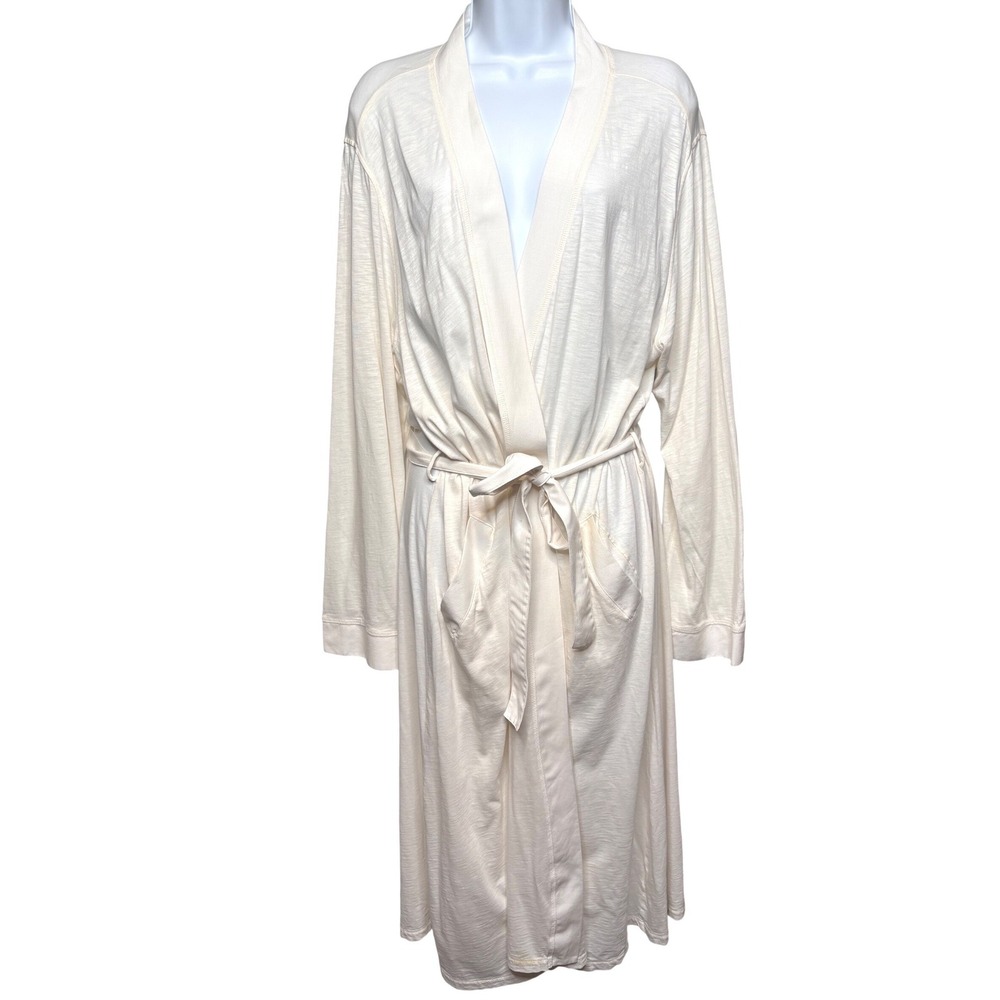 EILEEN FISHER Womens Cream Organic Pima Cotton Robe L Slub Knit Quiet Luxury Spa - Picture 12 of 12